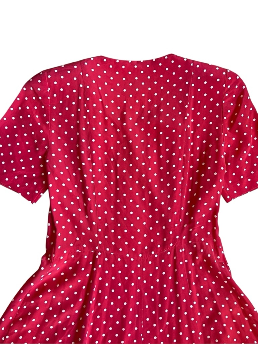 J. Peterman Sz 8 Red Polka Dot 100% Silk Button Front Fit & Flare Maxi Dress - Picture 9 of 14